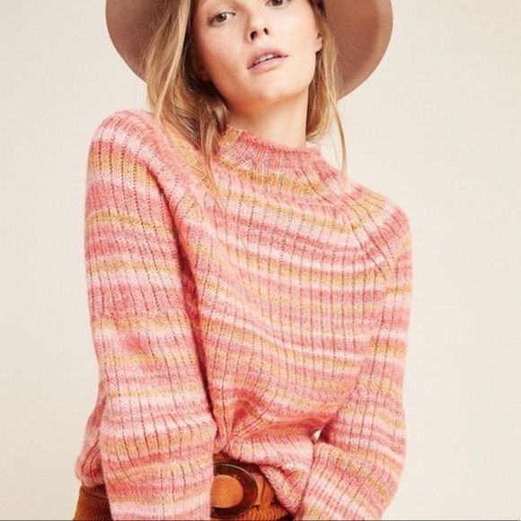 t. la Anthro Drea Raglan Stripe Space Dye Sweater Top Pullover Medium 6345 NWT - Picture 2 of 15